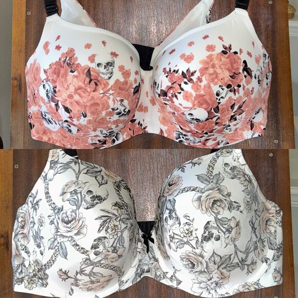Torrid Other - Set of 2 Torrid 360 smoothing vintage pastel floral skull Curve bra Sz 42DDD